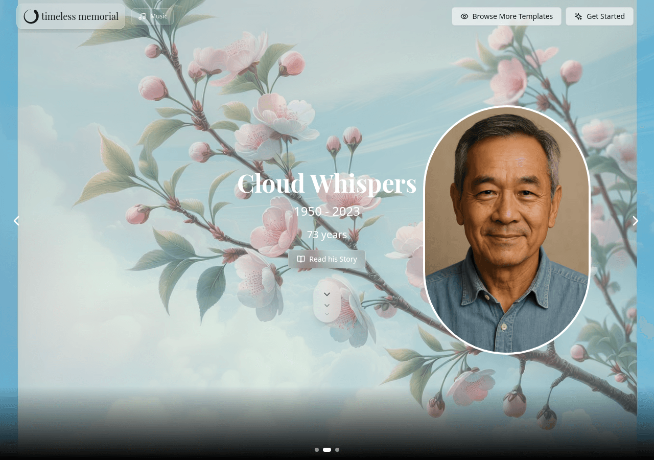 Sample memorial: Cloud Whispers