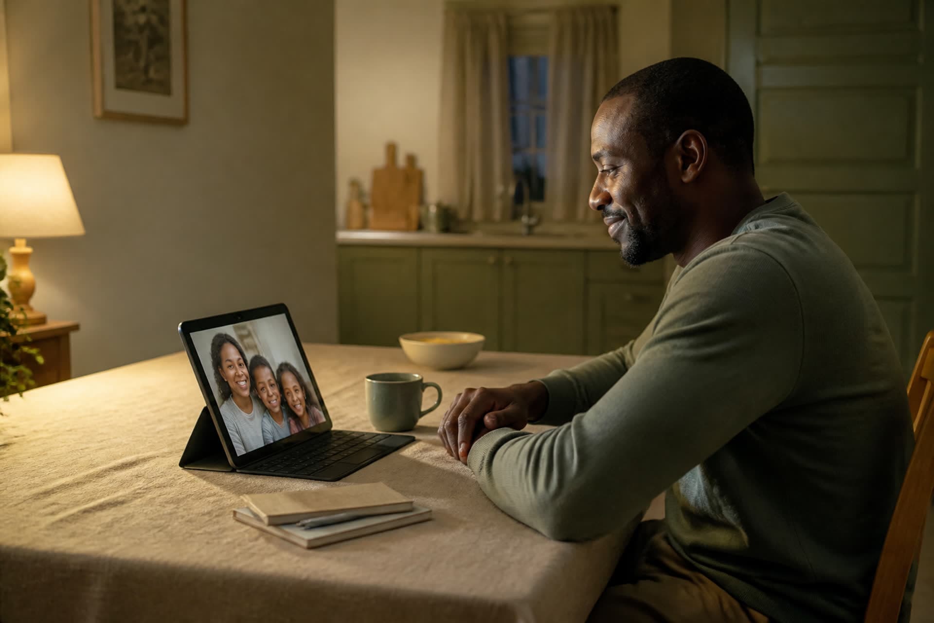 Someone connecting with family from afar